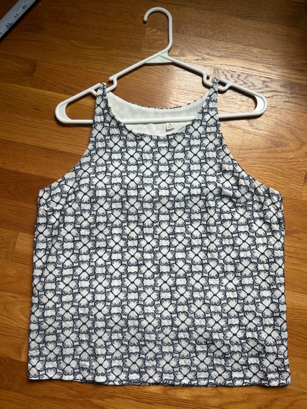 miami White and Navy Floral High-Neck Tank Top